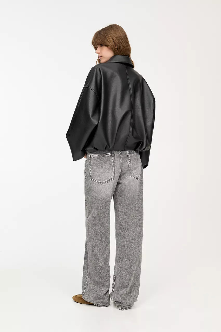 Indigo Leather Bomber Jacket