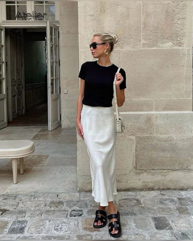 July Luxe Satin Maxi Skirt Elegance in Motion