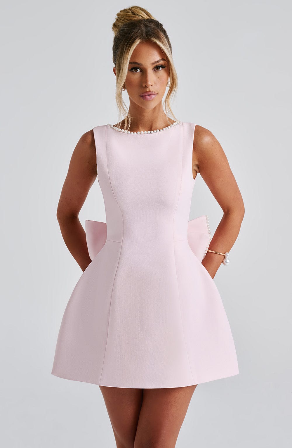 Elle | Pearl Bow Mini Dress