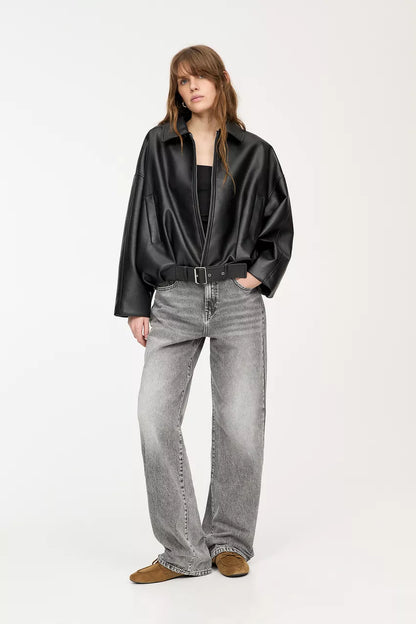 Indigo Leather Bomber Jacket