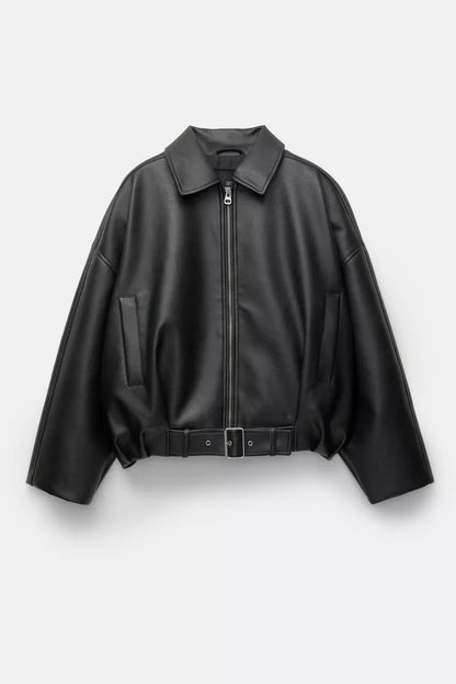 Indigo Leather Bomber Jacket