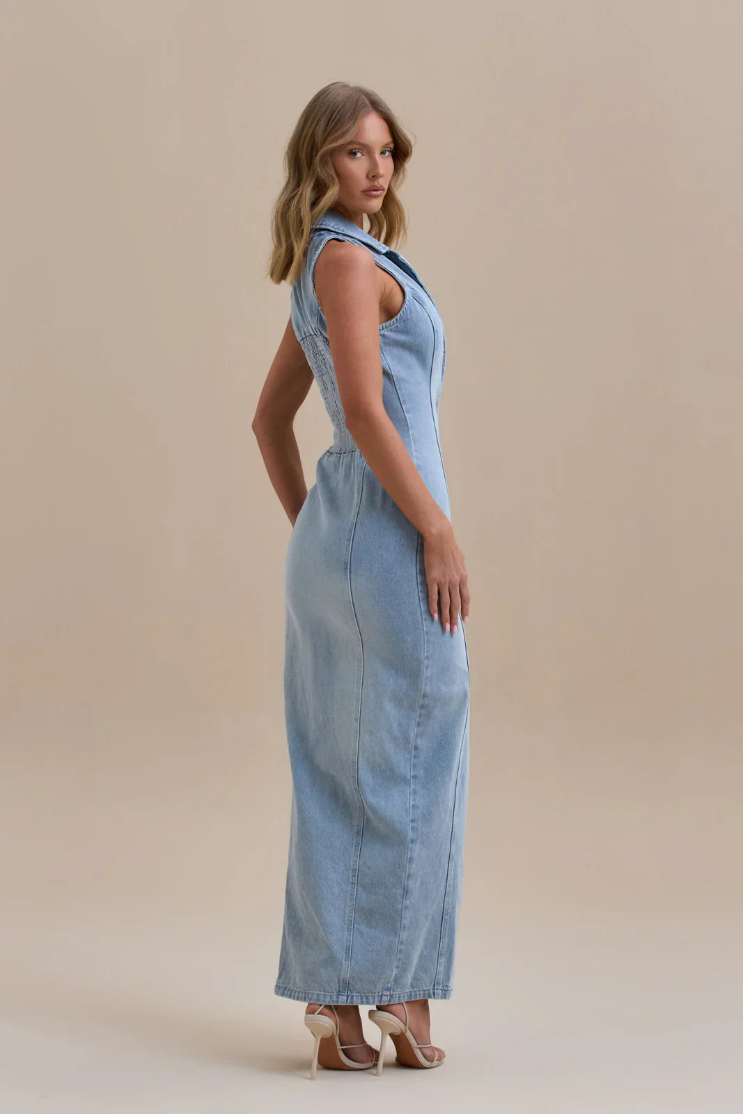Reina Denim Maxi Dress  Sculpted, Sleek & Unapologetically Bold