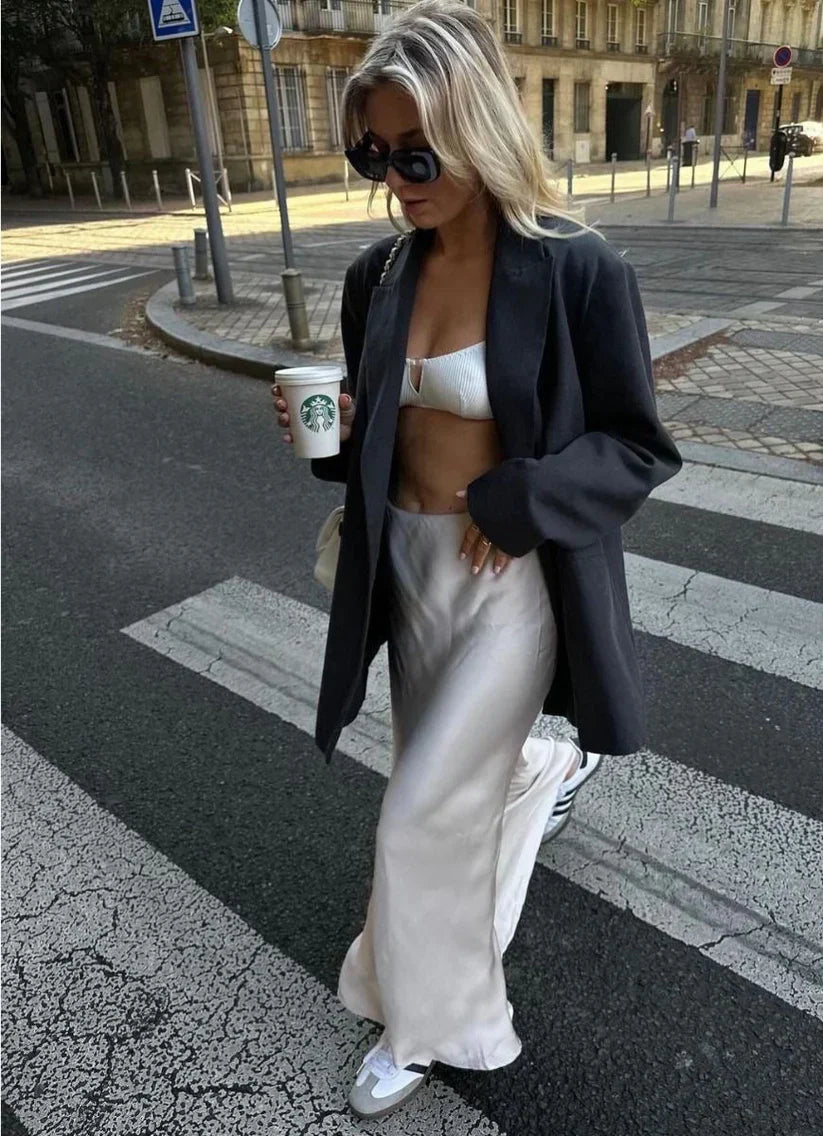 July Luxe Satin Maxi Skirt Elegance in Motion