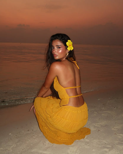 Solana Golden Glow halter dress for endless summer nights