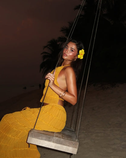 Solana Golden Glow halter dress for endless summer nights