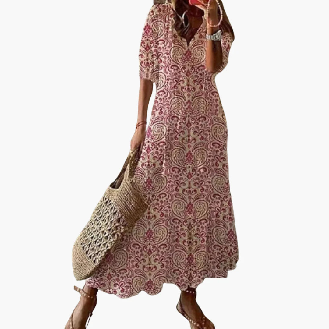 Vintage summer dress with V-neck Mia Boho