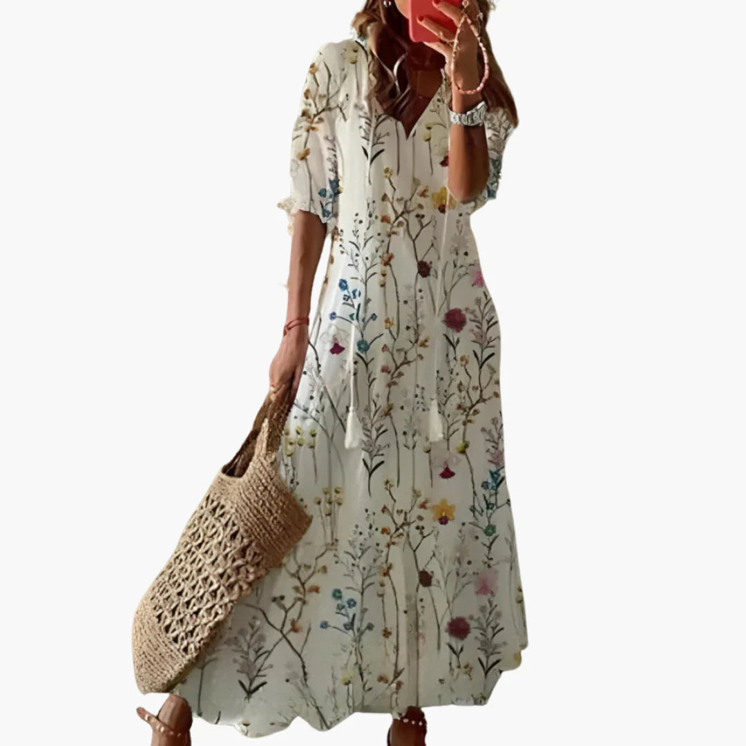 Vintage summer dress with V-neck Mia Boho