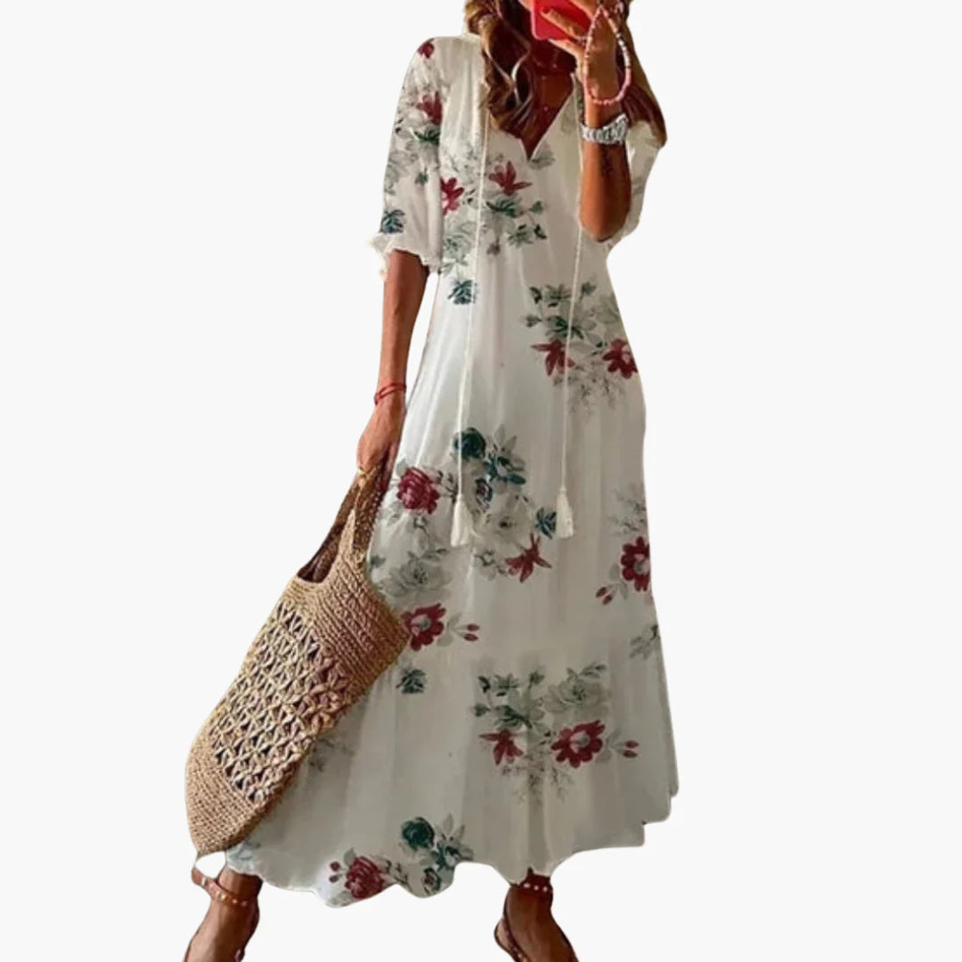 Vintage summer dress with V-neck Mia Boho